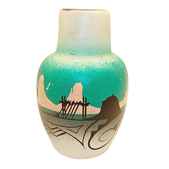 Binishtaa Navajo Native American Pottery Vase Artist Signed Hand Painted Art Jar - Picture 2 of 12